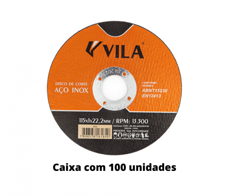 Disco De Corte Inox 4.1/2 X 3/64 X 7/8 Caixa Com 100uni  Vila 